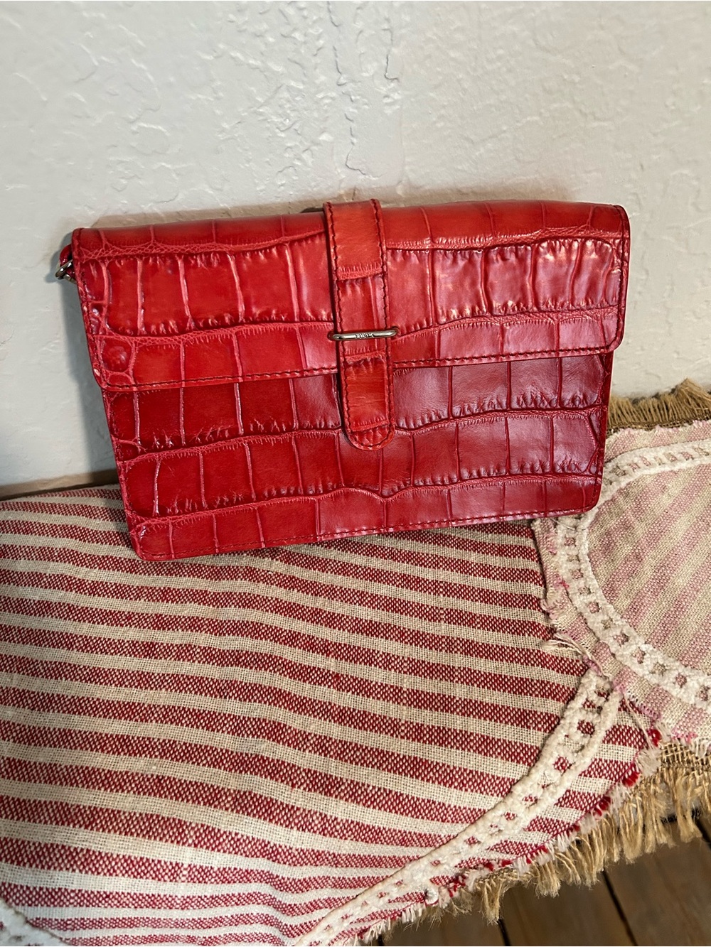 Vintage EUC Furla cherry red embossed leather shoulder bag